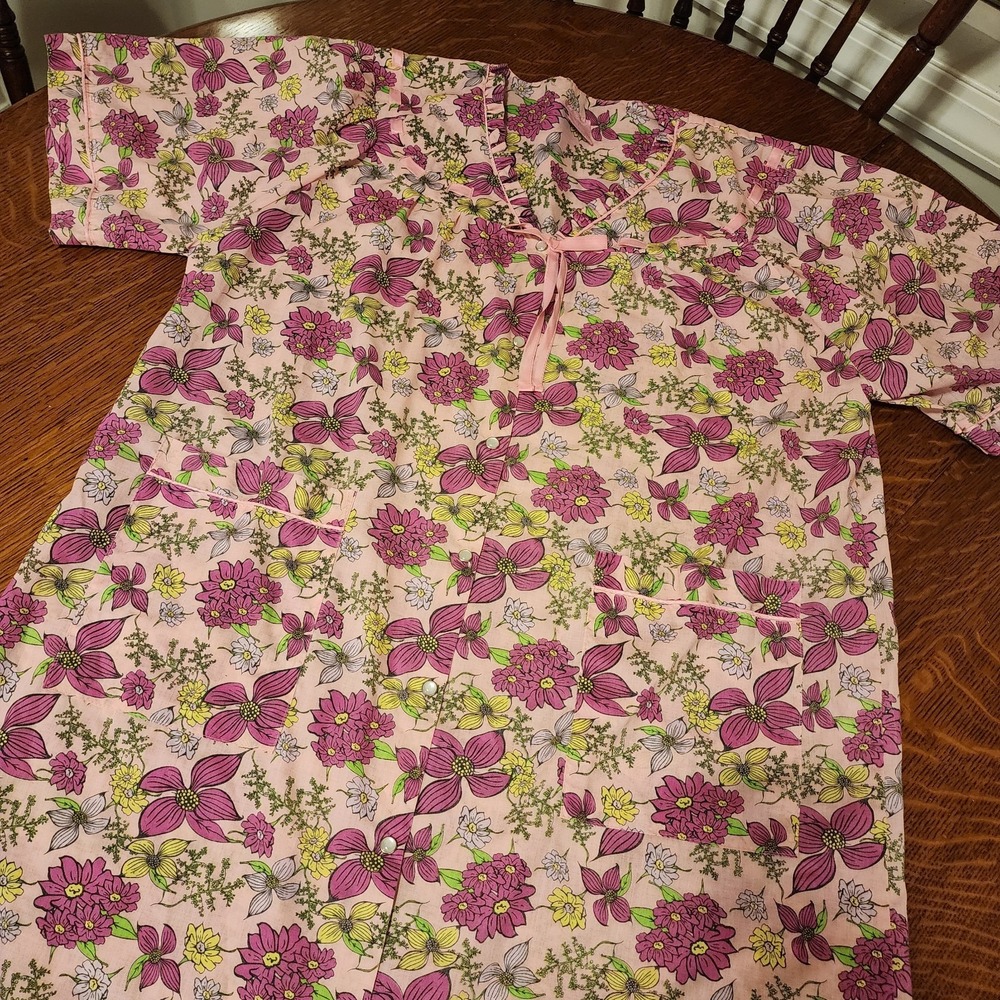 Vintage Shift Dress Carols Collection Pearl Snap Floral Single Stitch Hem Sz 2XL